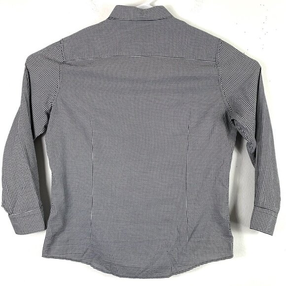 Bar III Size Large Button Up Shirt Houndstooth Black White Slim Fit Stretch Top - Picture 2 of 5